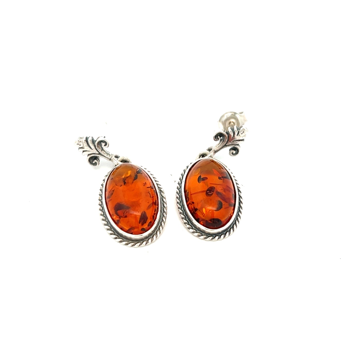 Sterling Silver Amber Drop Earrings