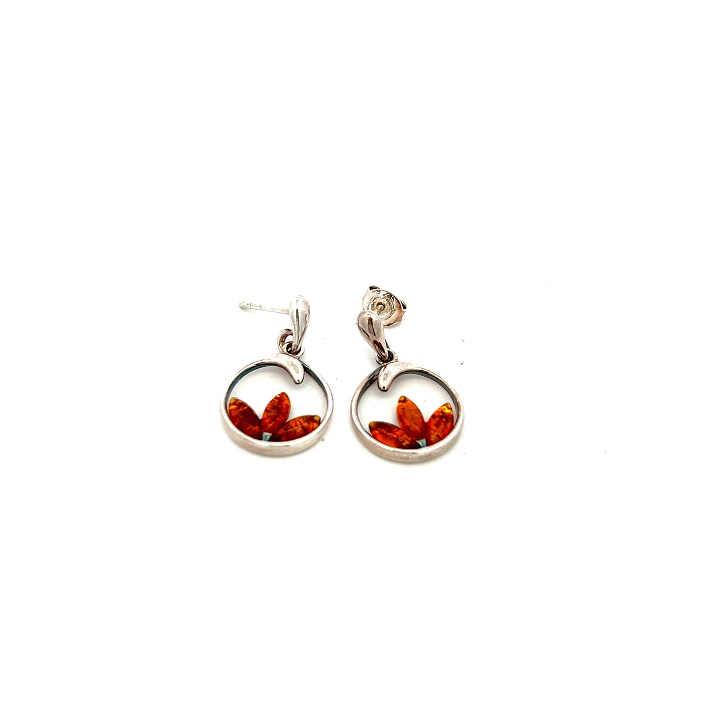 Sterling Silver Amber Floral Drop Earrings