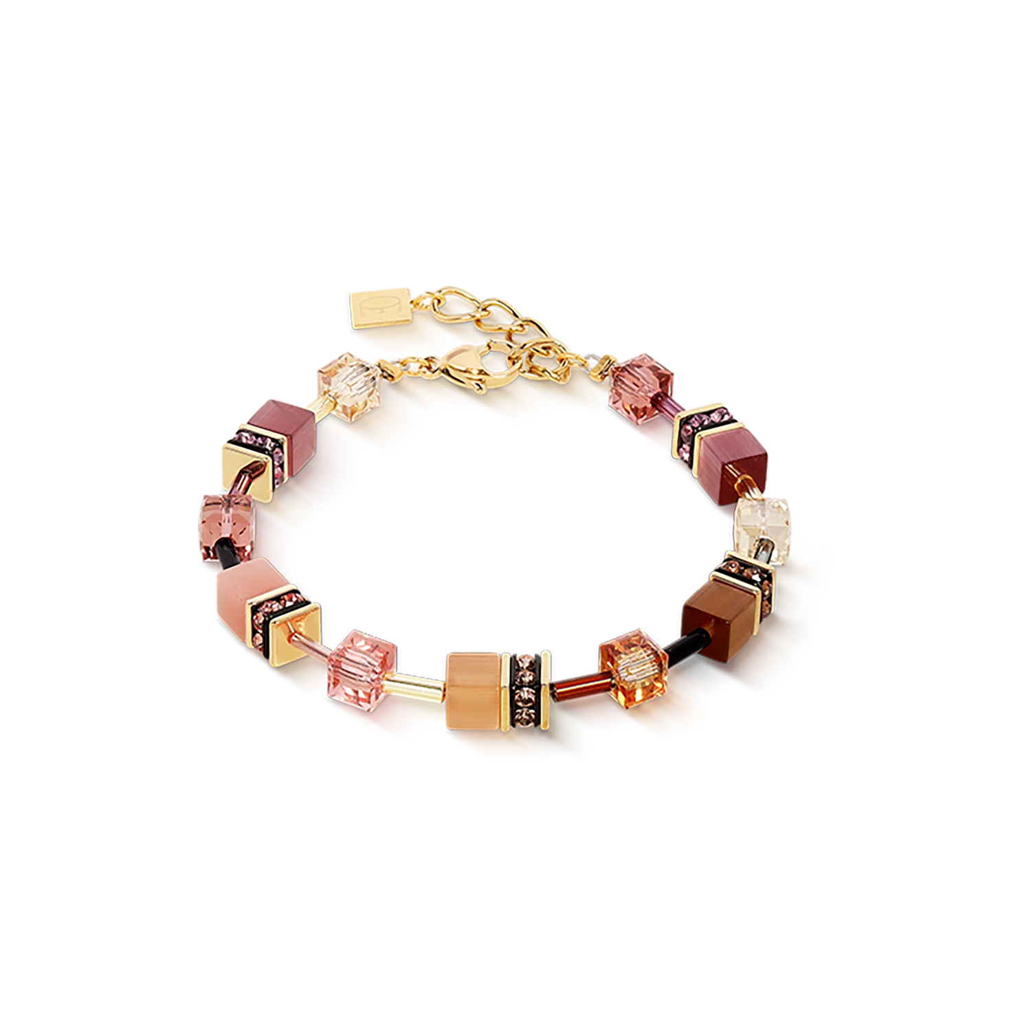 Coeur De Lion Iconic Pink Peach Brown Yellow Gold Plated Bracelet