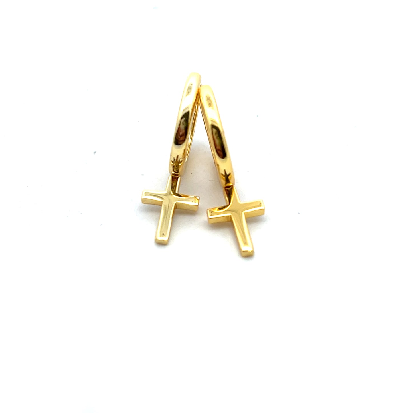 Yellow Gold Plated Sterling Silver Hoop With Cross Drop Earrings