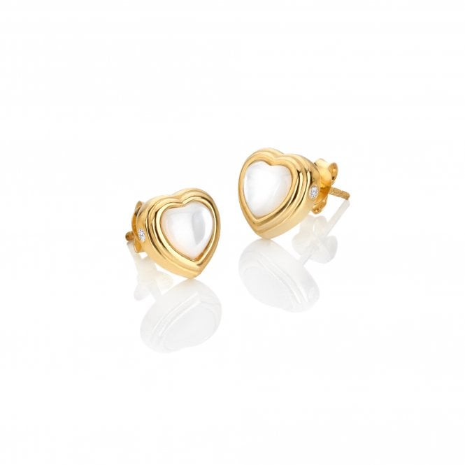 Hot Diamonds x Golden Edit Yellow Gold Plated Mother of Pearl Heart Stud Earrings DE790