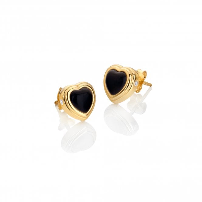 Hot Diamonds x Golden Edit Gold Plated Onyx Heart Stud Earrings DE788