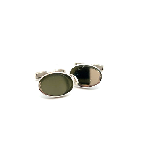Sterling Silver Oval Plain Polished T-Bar Cufflinks