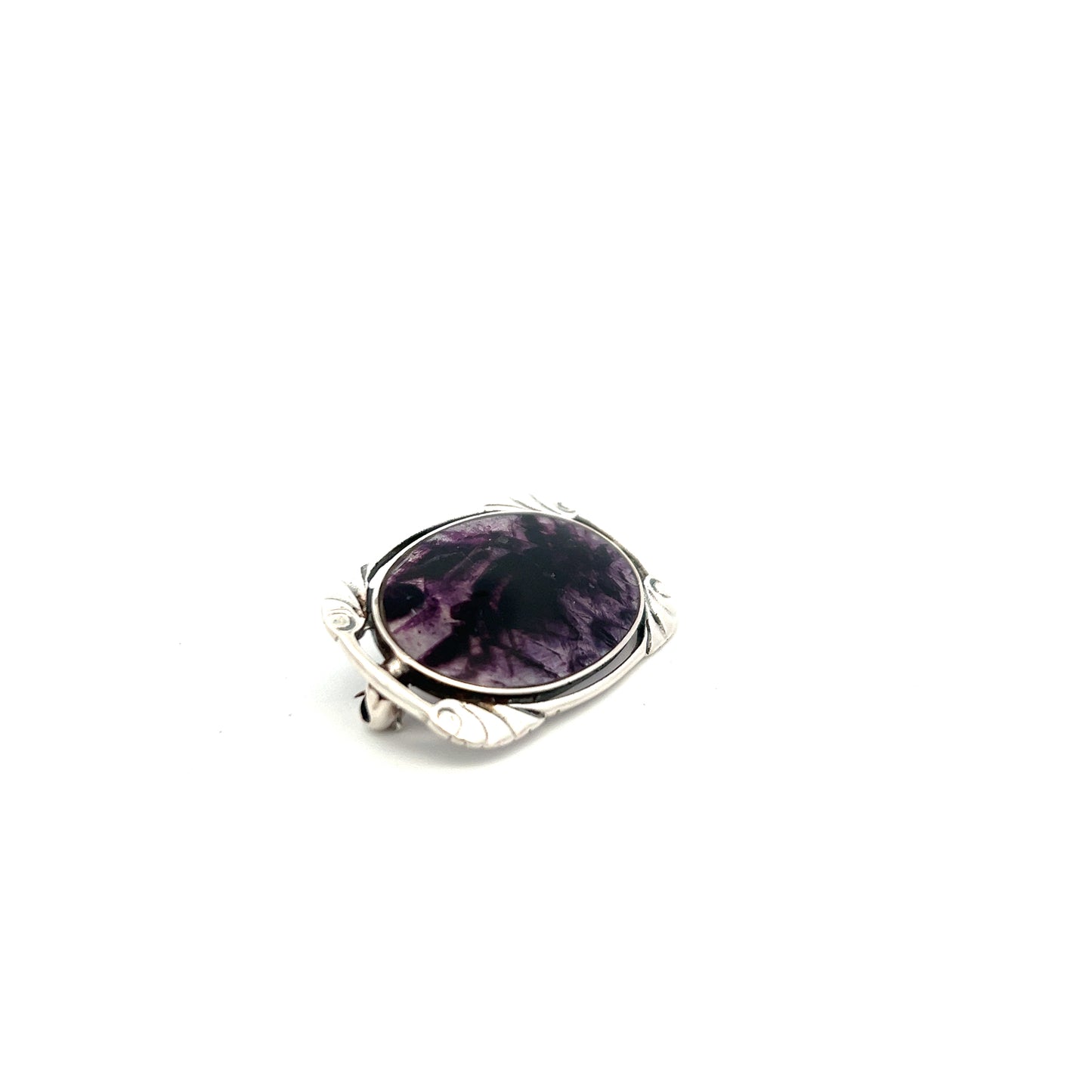 Derbyshire Blue John Sterling Silver Oblong Oval Scroll Corner Brooch