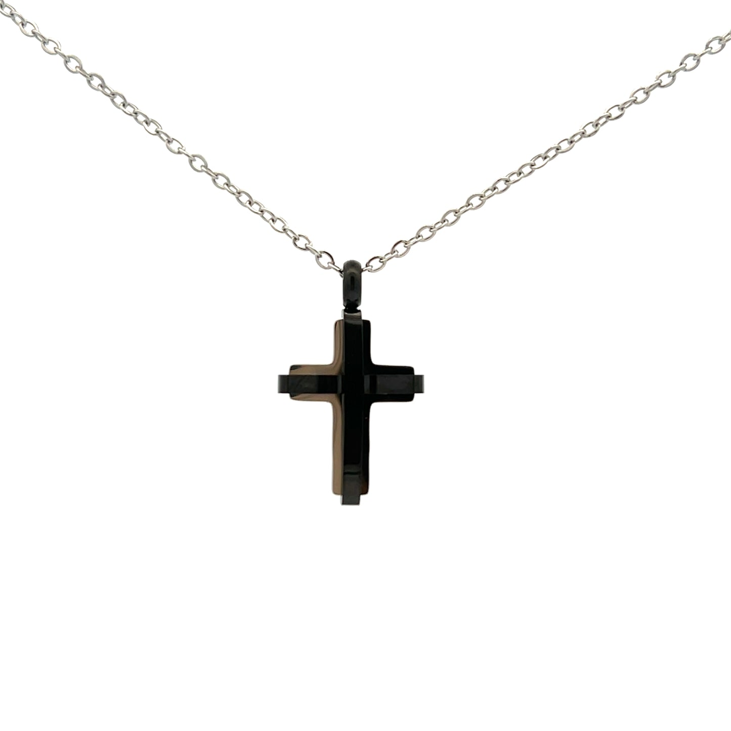 Unique & Co Matt Stainless Steel & Black Cross Necklace
