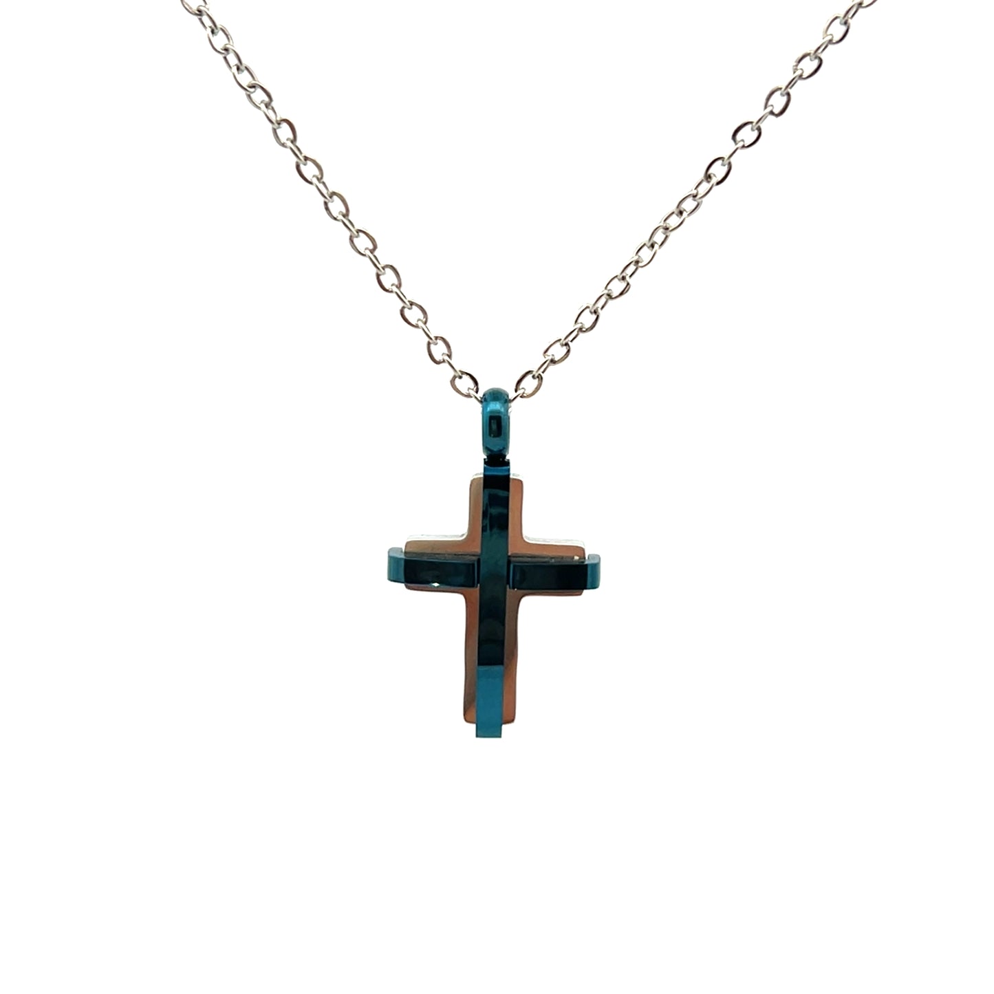 Unique & Co Stainless Steel Matt Blue Cross and Chain