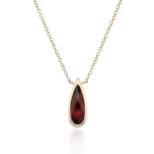 9ct Yellow Gold Slim Oval Rubover Garnet Necklace