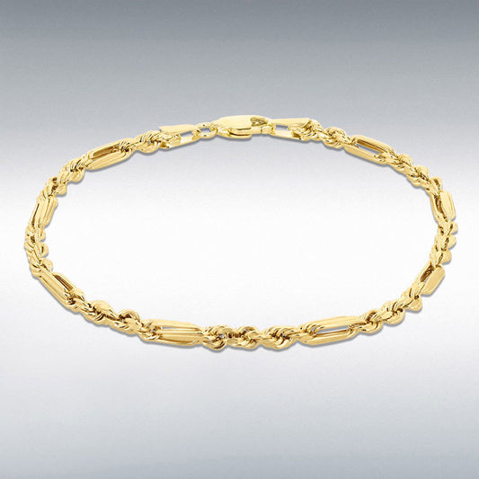 9ct Yellow Gold 2.8mm Hollow Diamond Cut Figarope Bracelet 18.5cm