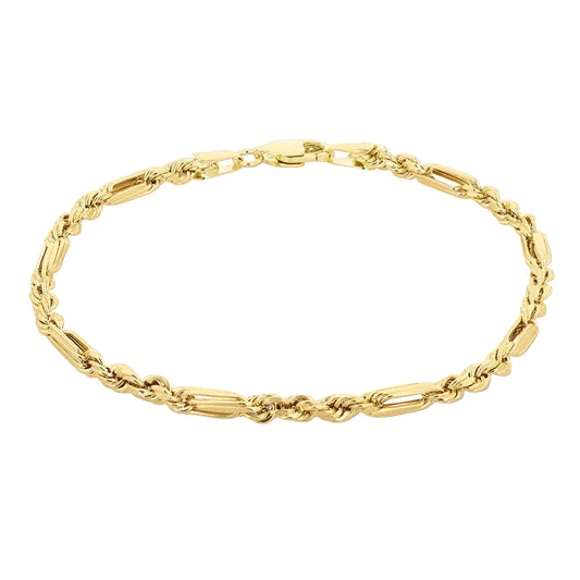 9ct Yellow Gold 2.8mm Hollow Diamond Cut Figarope Bracelet 18.5cm