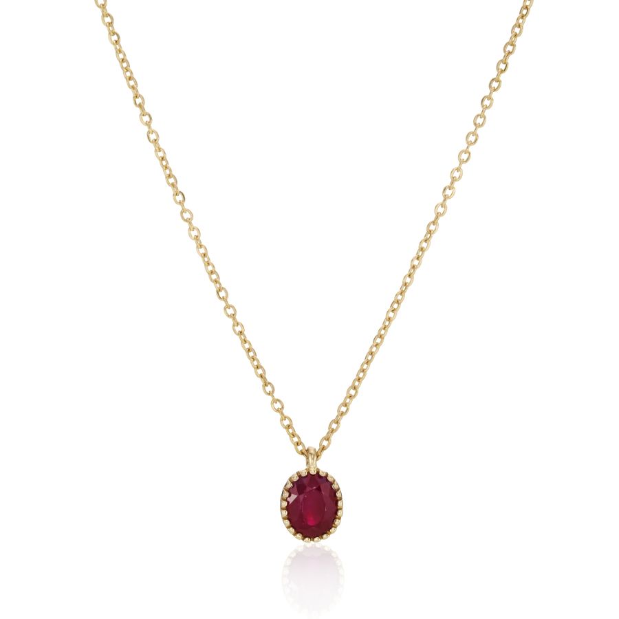 9ct Yellow Gold Oval Ruby Pendant and Chain