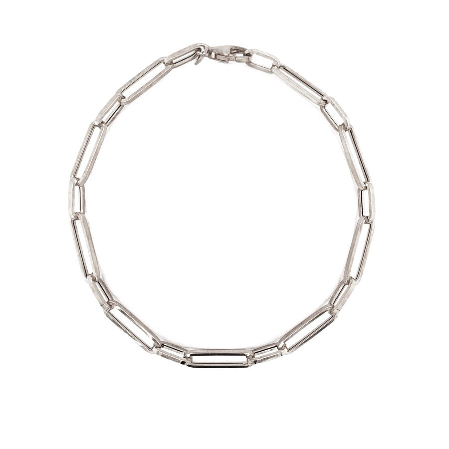 9ct White Gold Slim Oval Hollow Link Bracelet 7"