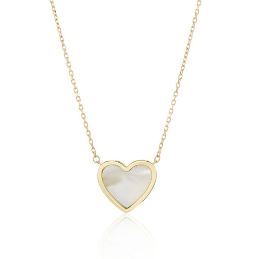 9ct Yellow Gold Fixed Mother of Pearl Heart Necklace