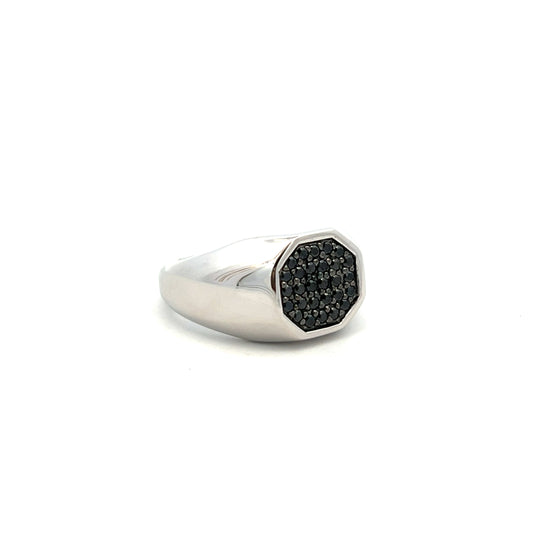 Sterling Silver Black Cubic Zirconia Hexagonal Head Signet Ring Size T