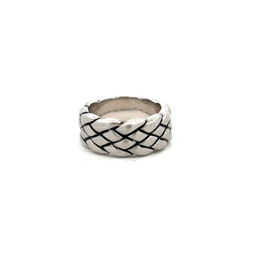 Sterling Silver Plain Band Square and Weave Satin Finish Size R