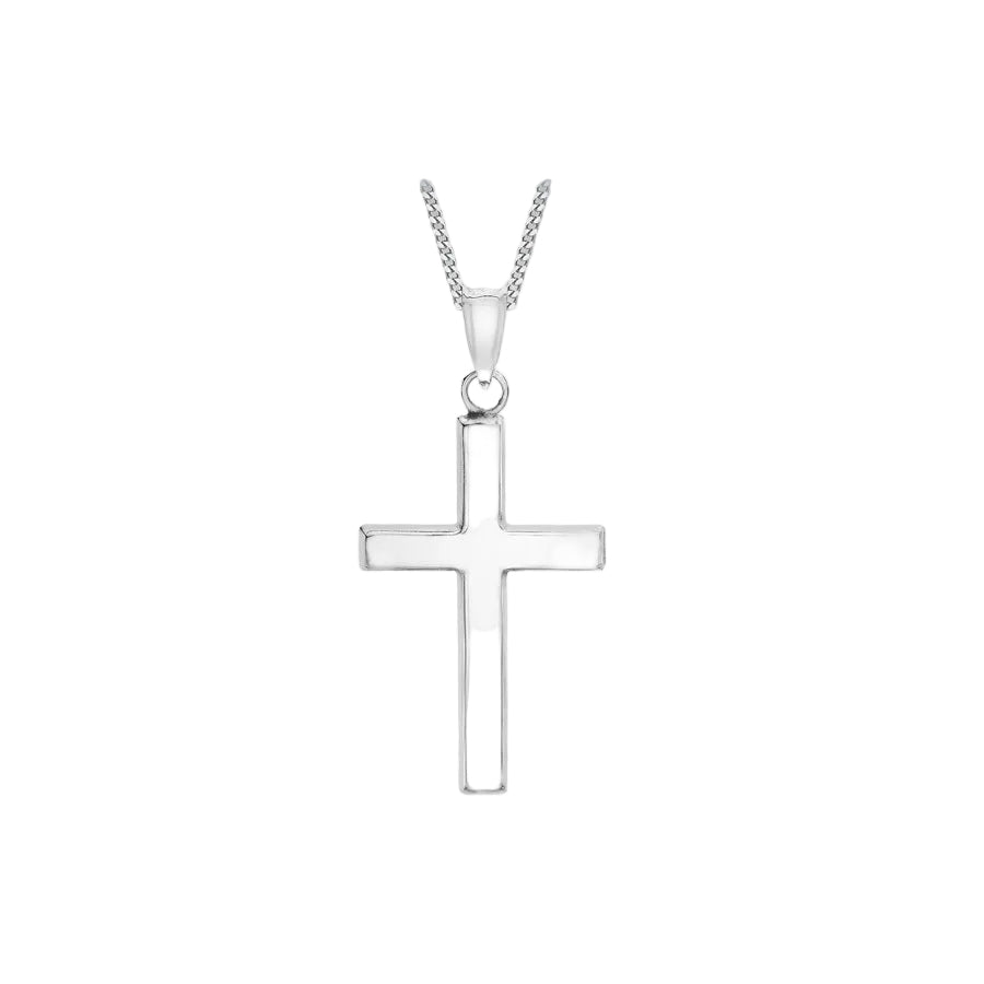 9ct White Gold Polished Hollow Cross