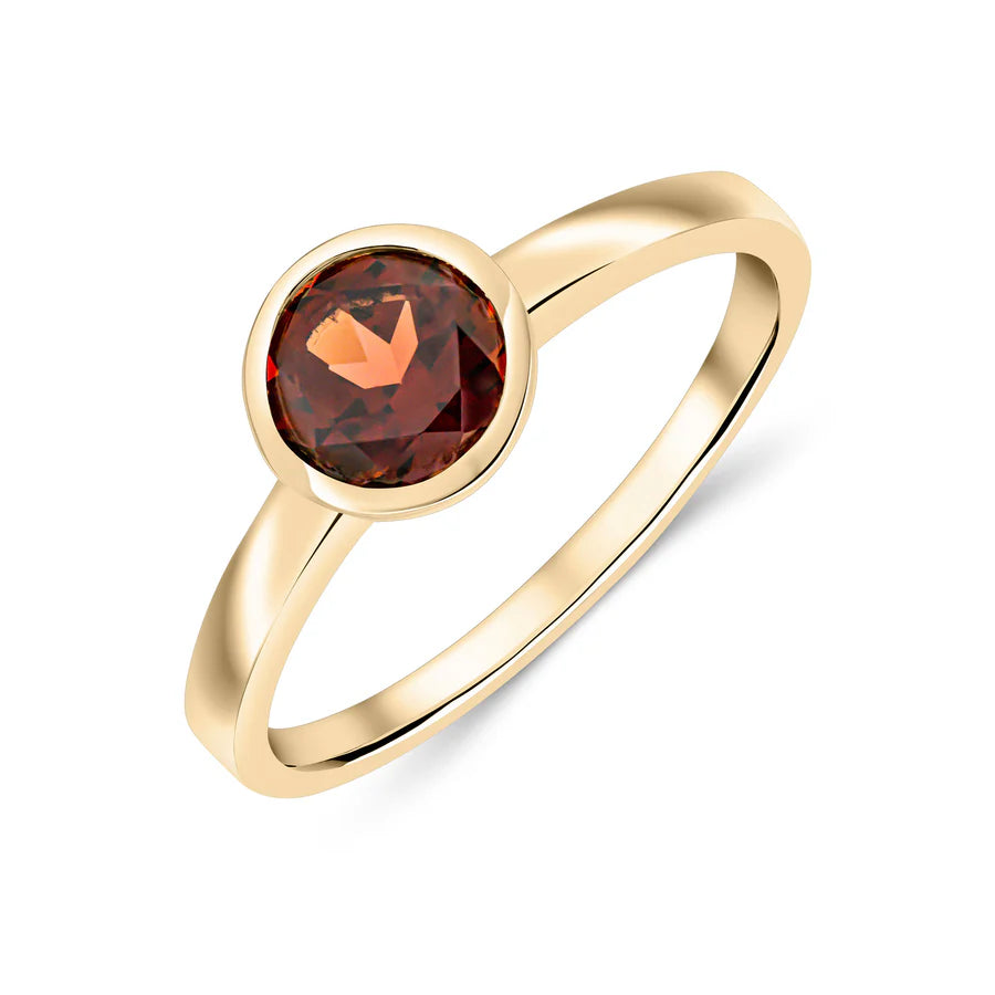 9ct Yellow Gold 6mm Round Garnet Bezel Set Ring