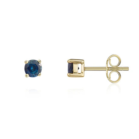 9ct Yellow Gold 4mm Round Blue Sapphire Stud Earrings