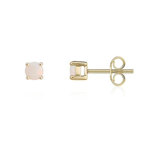 9ct Yellow Gold 4mm Round Opal Stud Earrings