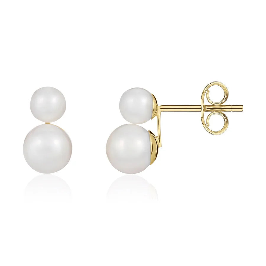 9ct Yellow Gold Double Freshwater Cultured Pearl Stud Earrings