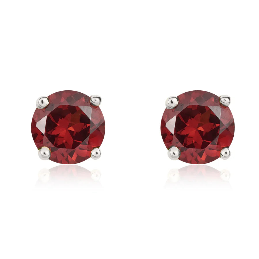 9ct White Gold 5mm Round Garnet Stud Earrings