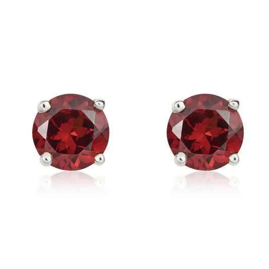 9ct White Gold 5mm Round Garnet Stud Earrings