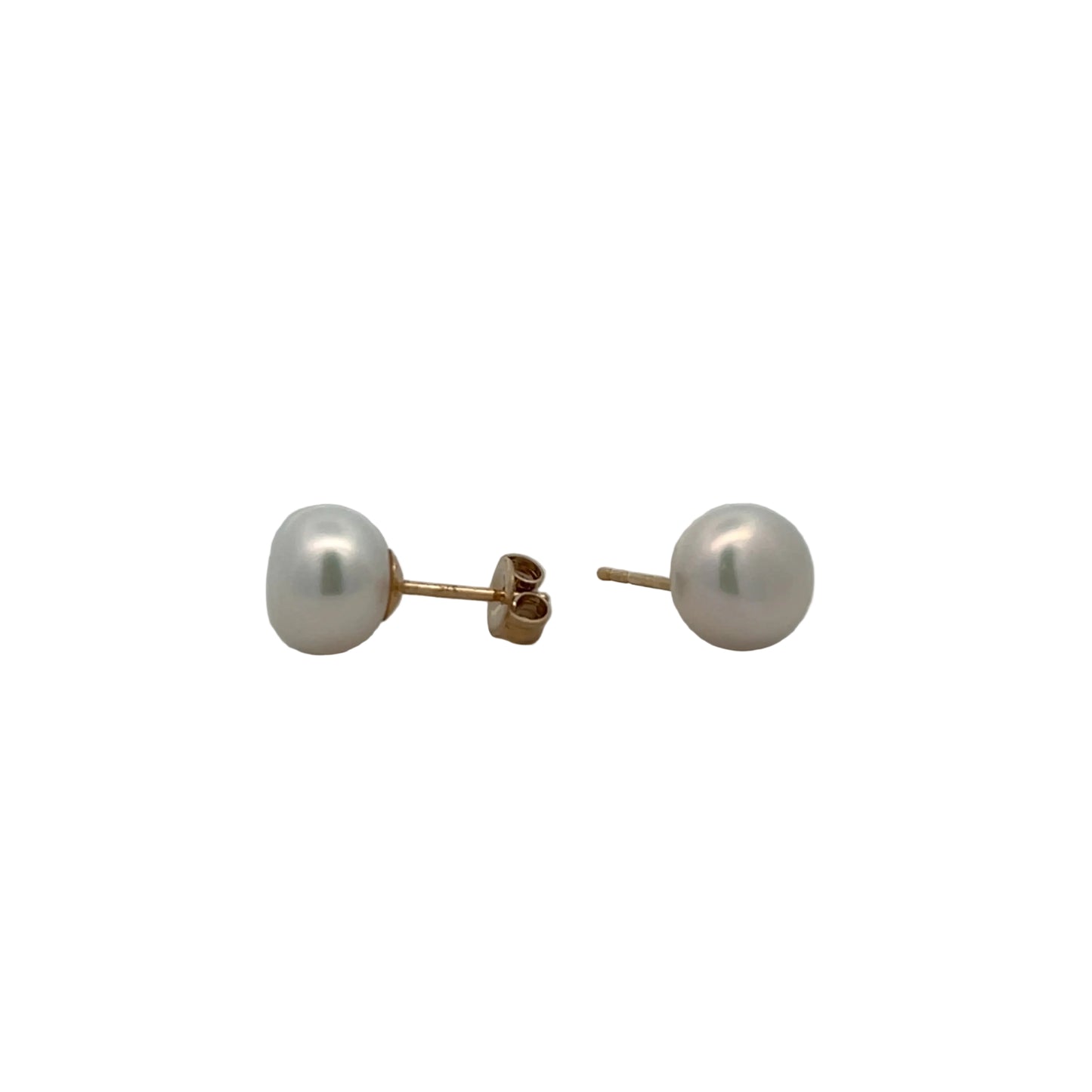 9ct Yellow Gold Freshwater Cultured Pearl Button 8-9mm Stud Earrings