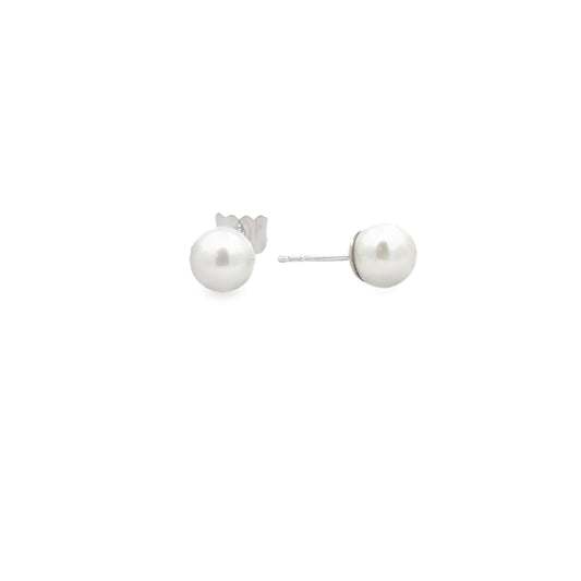 18ct White Gold 6-6.5mm White Akoya Pearl Stud Earrings