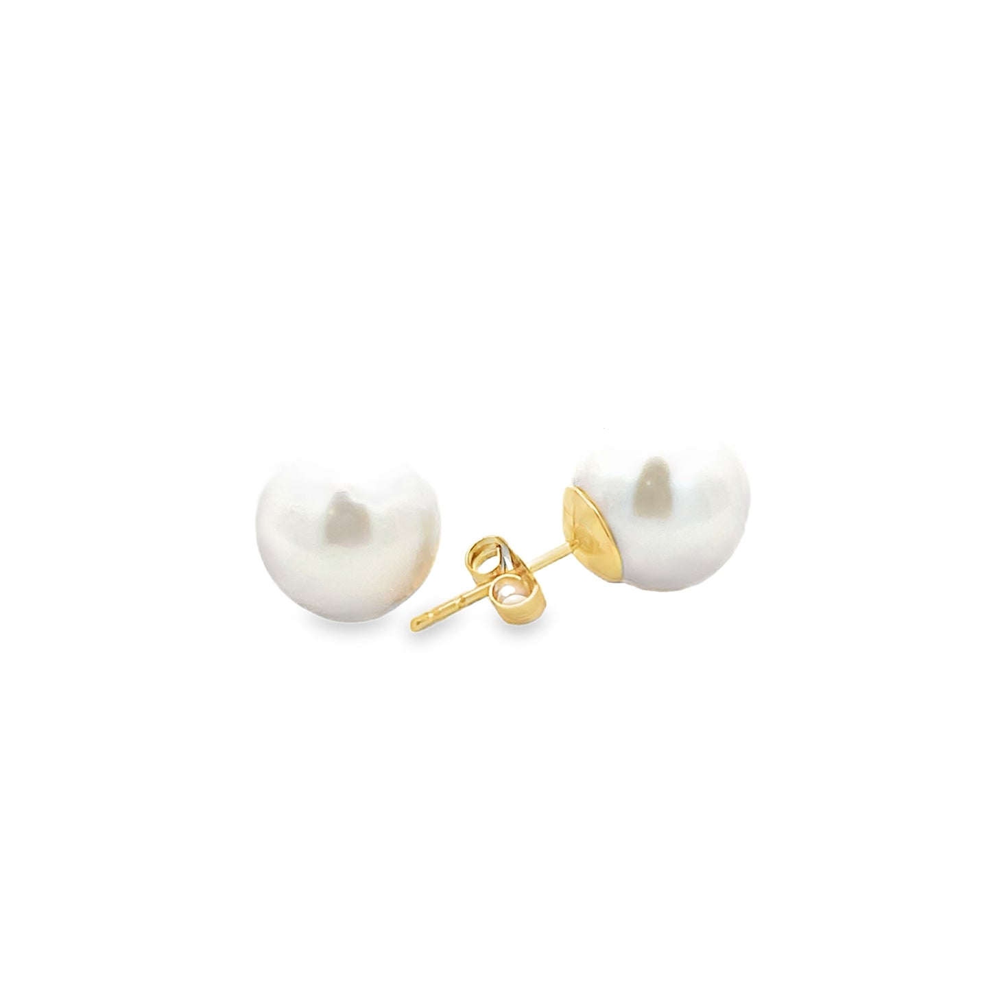 9ct Yellow Gold Freshwater Round Cultured Pearl 10-11mm Stud Earrings