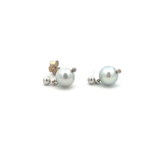 9ct White Gold 7-7.5mm Grey Cultured Pearl Drop Earrings