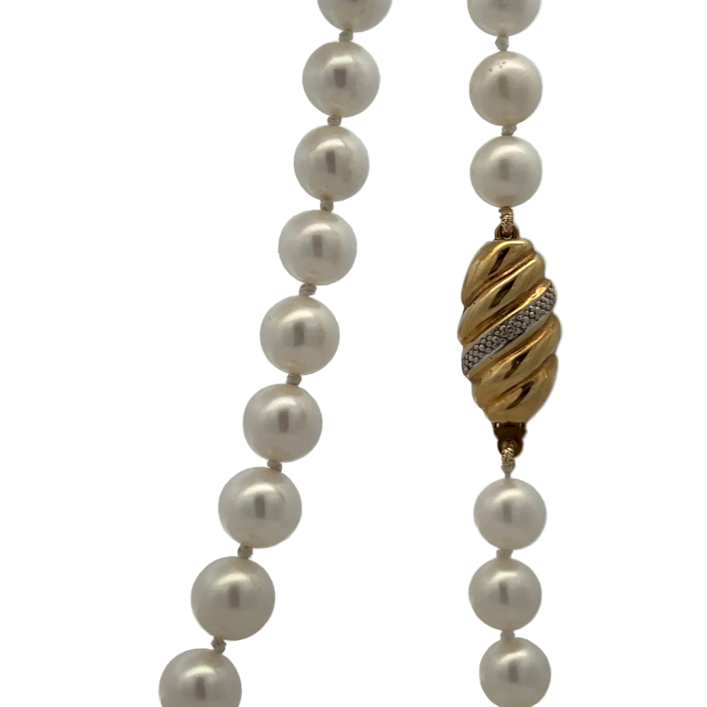 9ct Yellow Gold Diamond Clasp 38" Single Row Freshwater Cultured Pearl Necklace