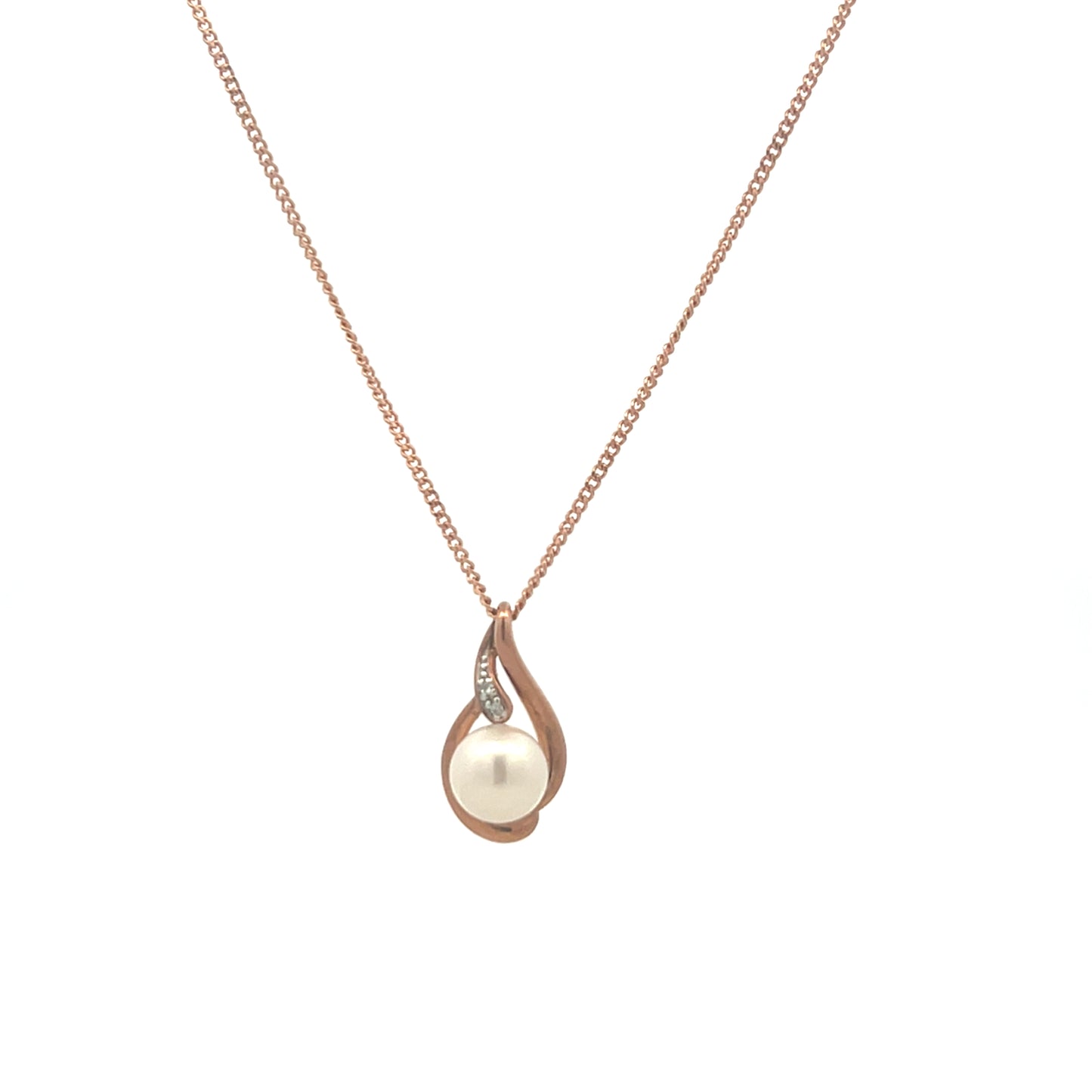 9ct Rose Gold Freshwater Cultured Pearl and Diamond Necklace