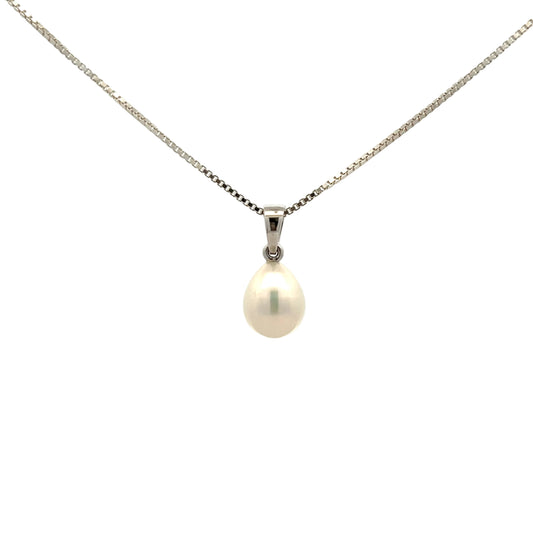 Sterling Silver 9mm Freshwater Cultured Pearl Teardrop Pendant