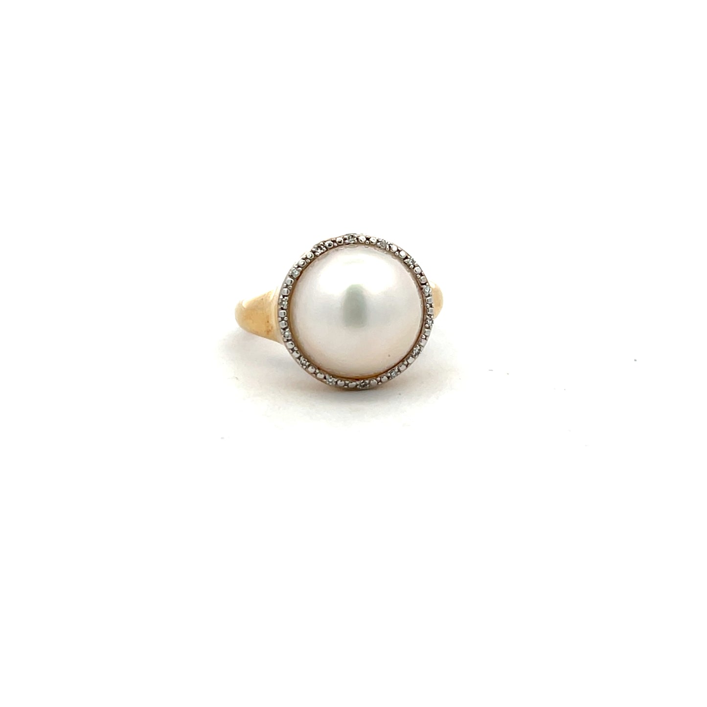 9ct Yellow Gold Mabe Pearl And Diamond Ring Size N