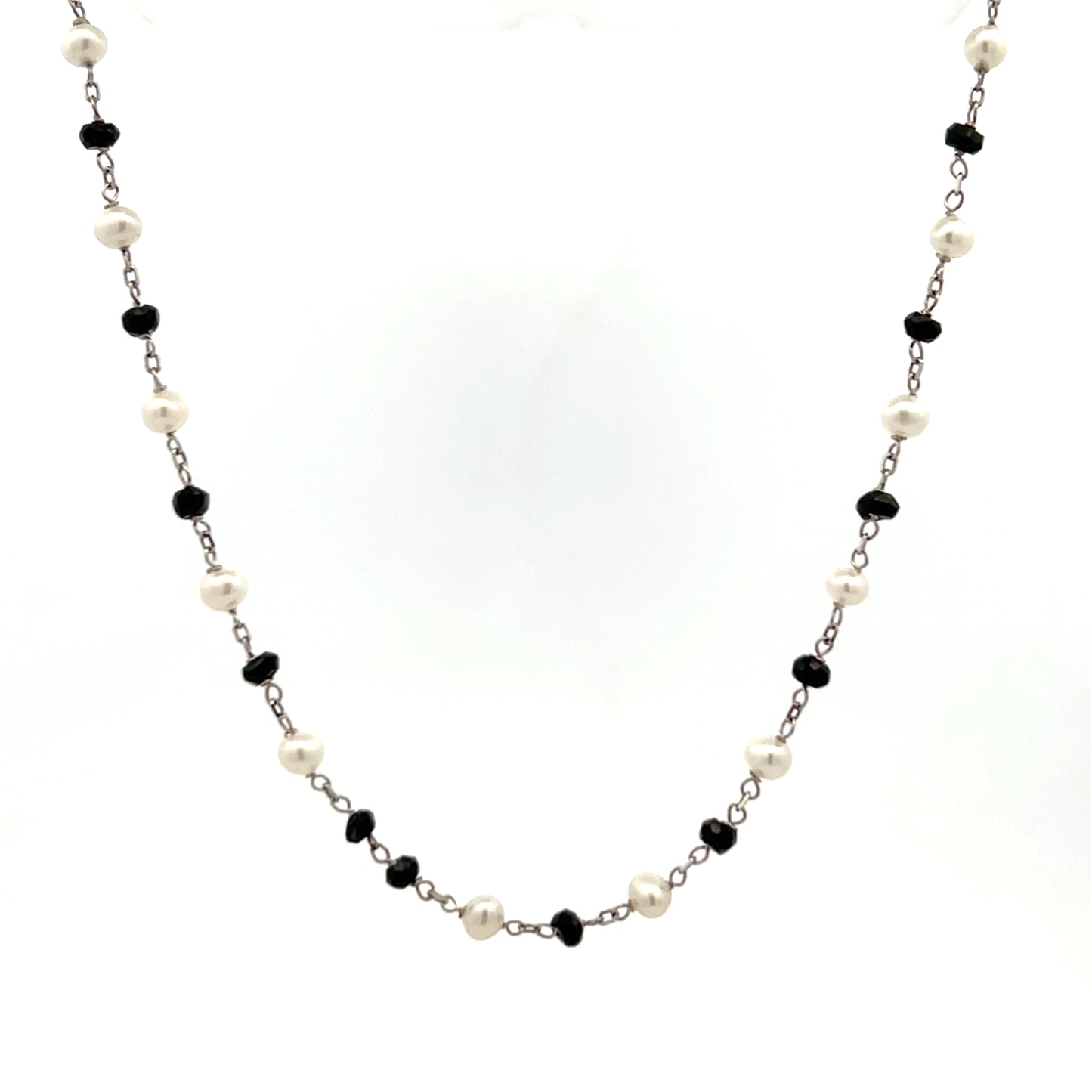 18ct White Gold Black Spinel and Freshwater Cultured Pearl 16" Necklace