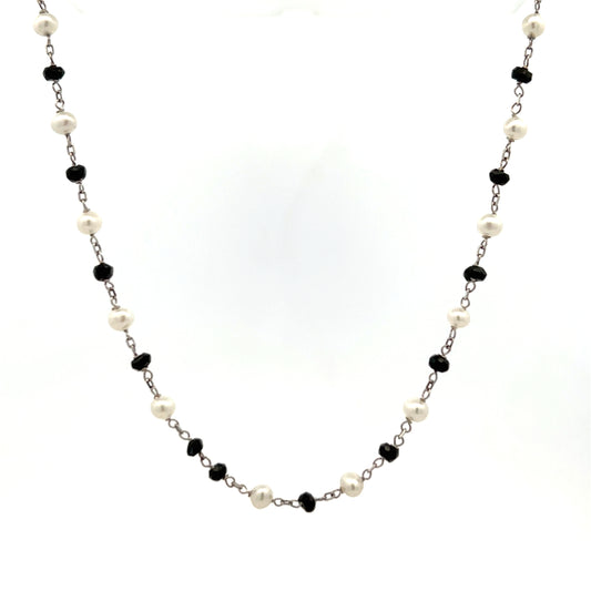 18ct White Gold Black Spinel and Freshwater Cultured Pearl 16" Necklace