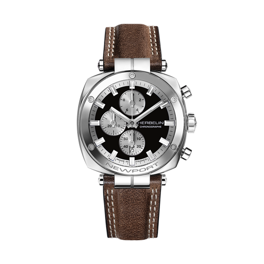 Herbelin Newport Heritage Chronograph Black Dial Steel Strap Watch 35664AP24BR