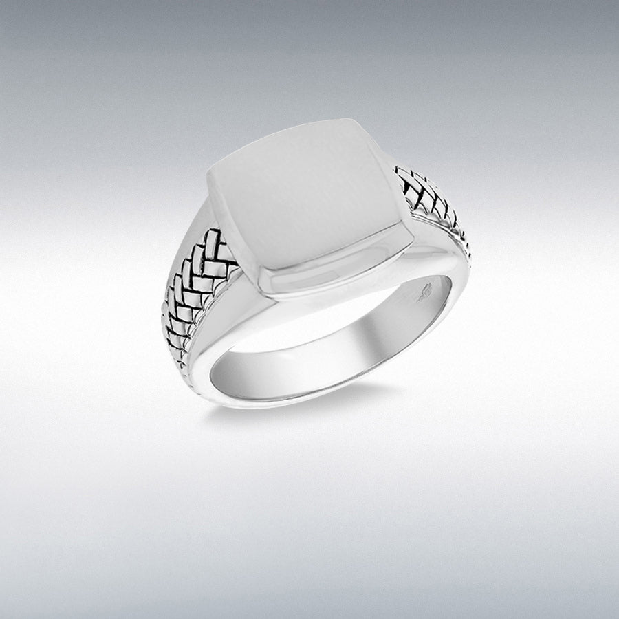 Sterling Silver Rhodium Plated 15mm x 15mm Square Braided Signet Ring Size S