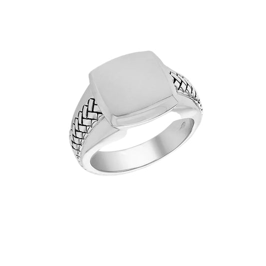 Sterling Silver Rhodium Plated 15mm x 15mm Square Braided Signet Ring Size S