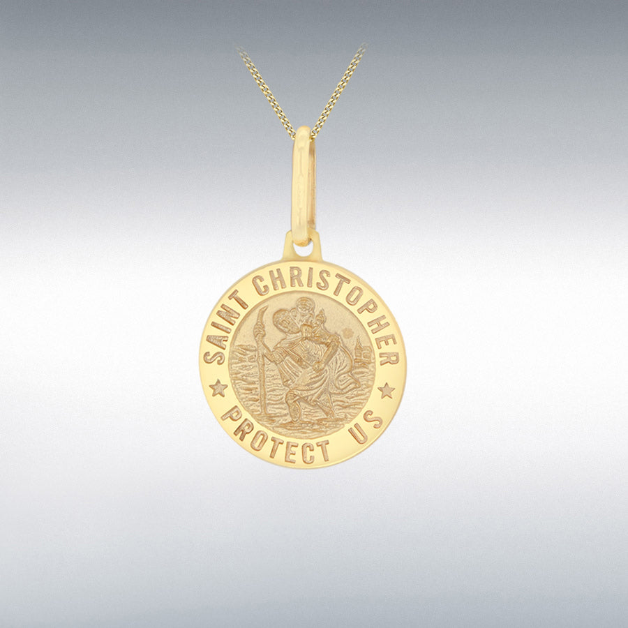 9ct Yellow Gold 15mm Round Double Sided Travel St Christopher Pendant