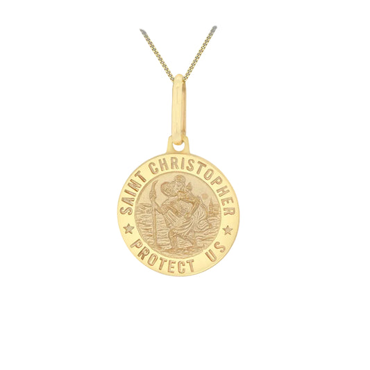 9ct Yellow Gold 15mm Round Double Sided Travel St Christopher Pendant