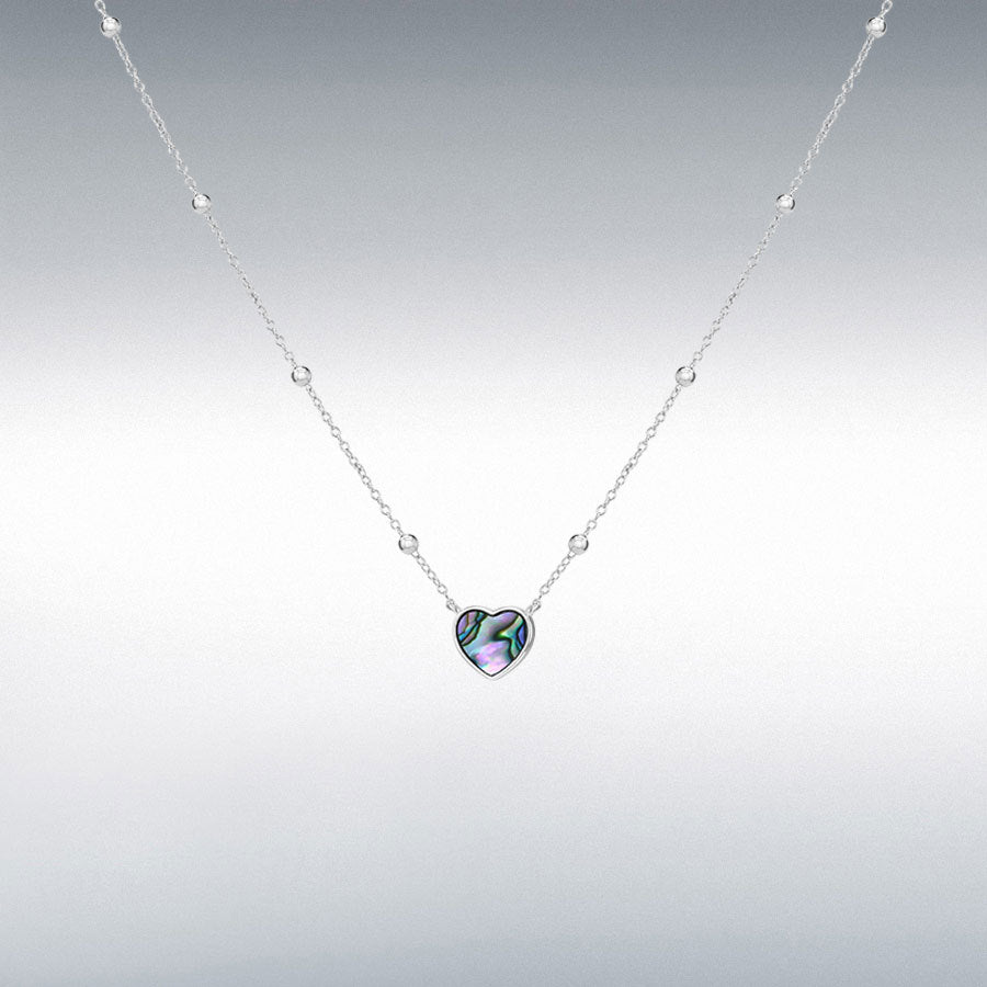 Sterling Silver Paua Shell Heart Beaded Necklace