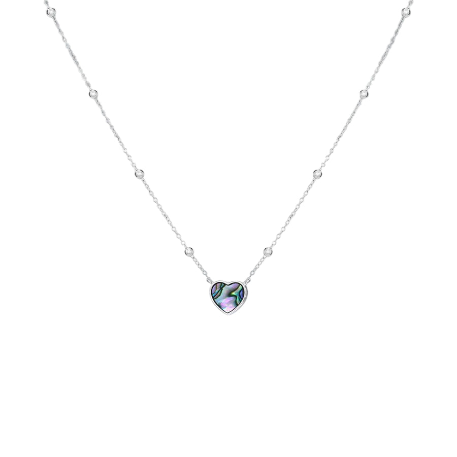 Sterling Silver Paua Shell Heart Beaded Necklace