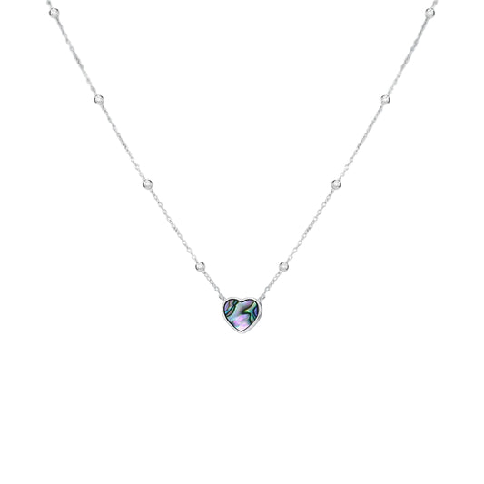 Sterling Silver Paua Shell Heart Beaded Necklace