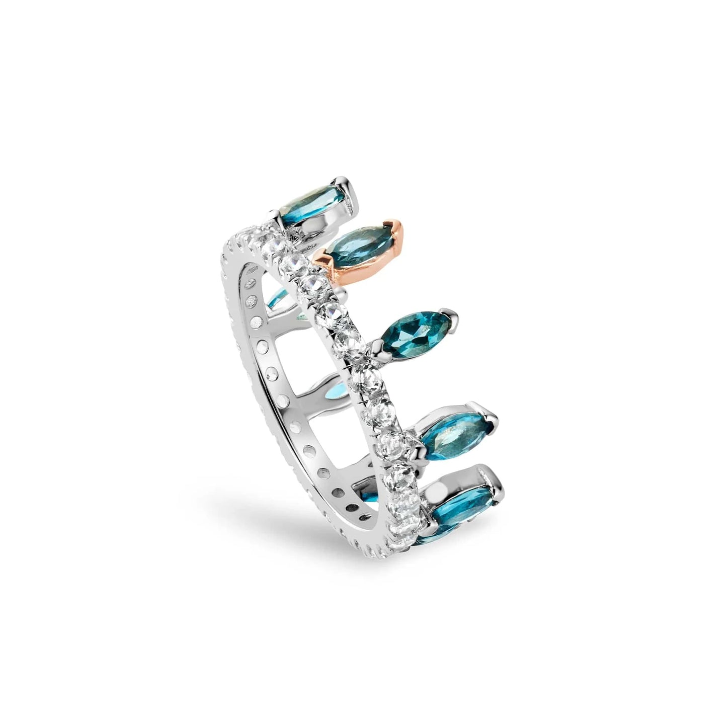 Clogau Celebration Crown London Blue And White Topaz Ring 3SATA0787 Size Q