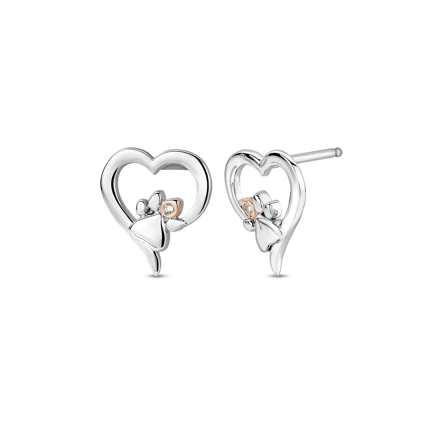 Clogau Silver Paw Print Heart White Topaz Stud Earrings 3SPMH854