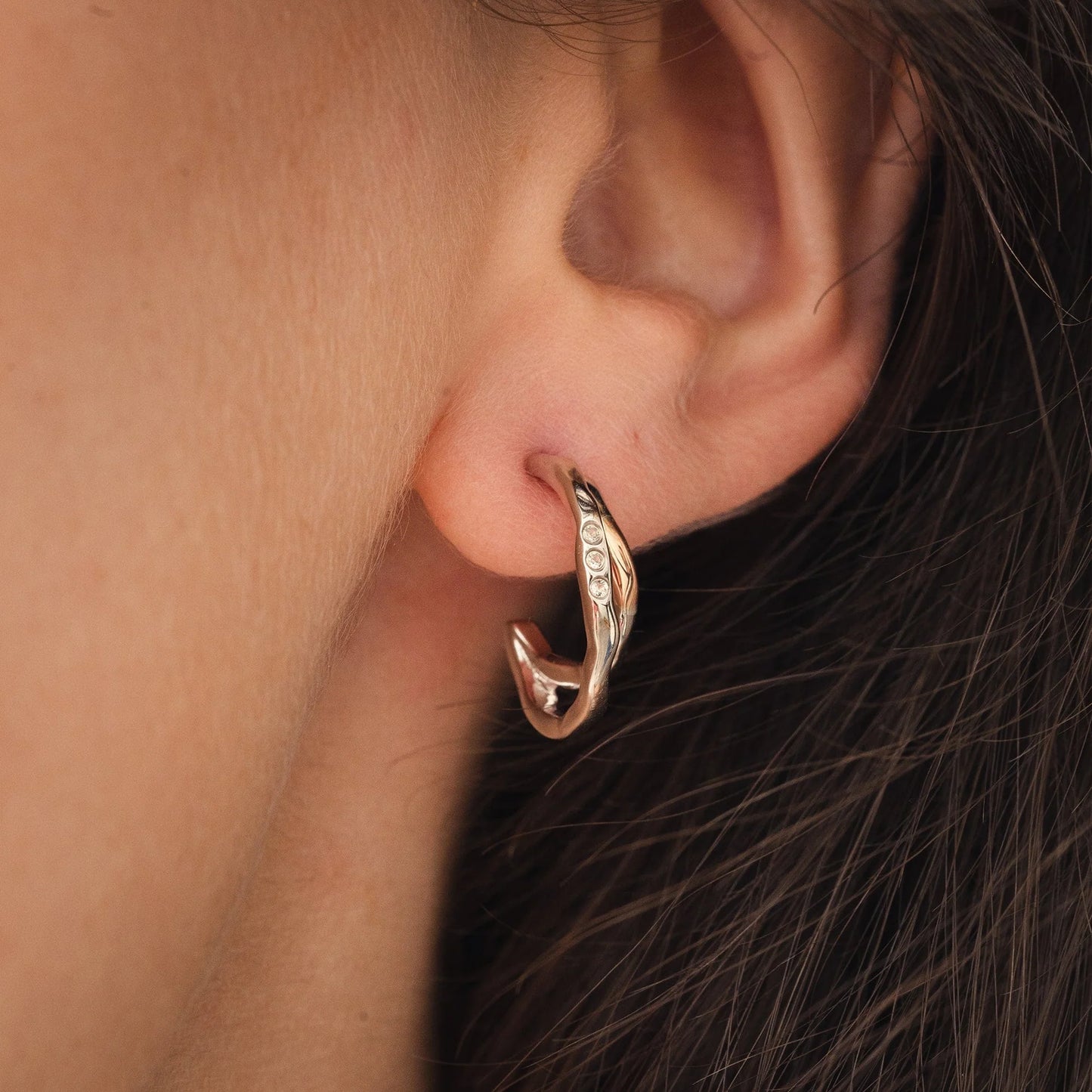 Ripples Half Hoop White Topaz Earrings