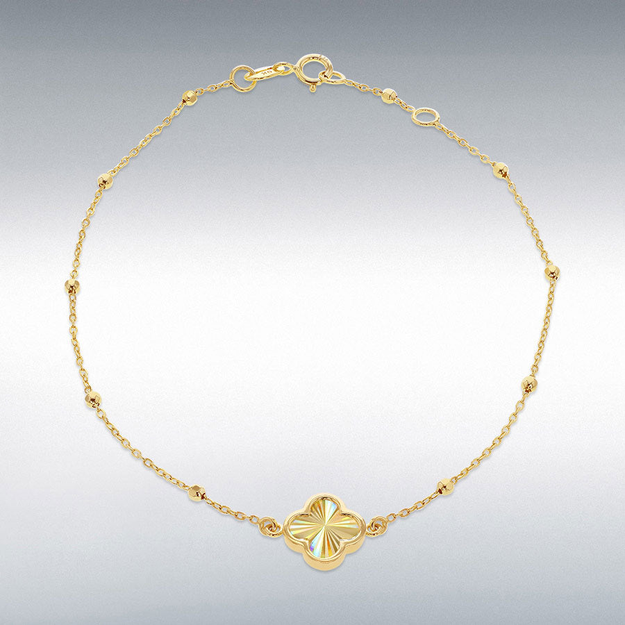 9ct Yellow Gold Rainbow Clover and Beaded Bracelet