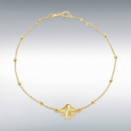 9ct Yellow Gold Rainbow Clover and Beaded Bracelet