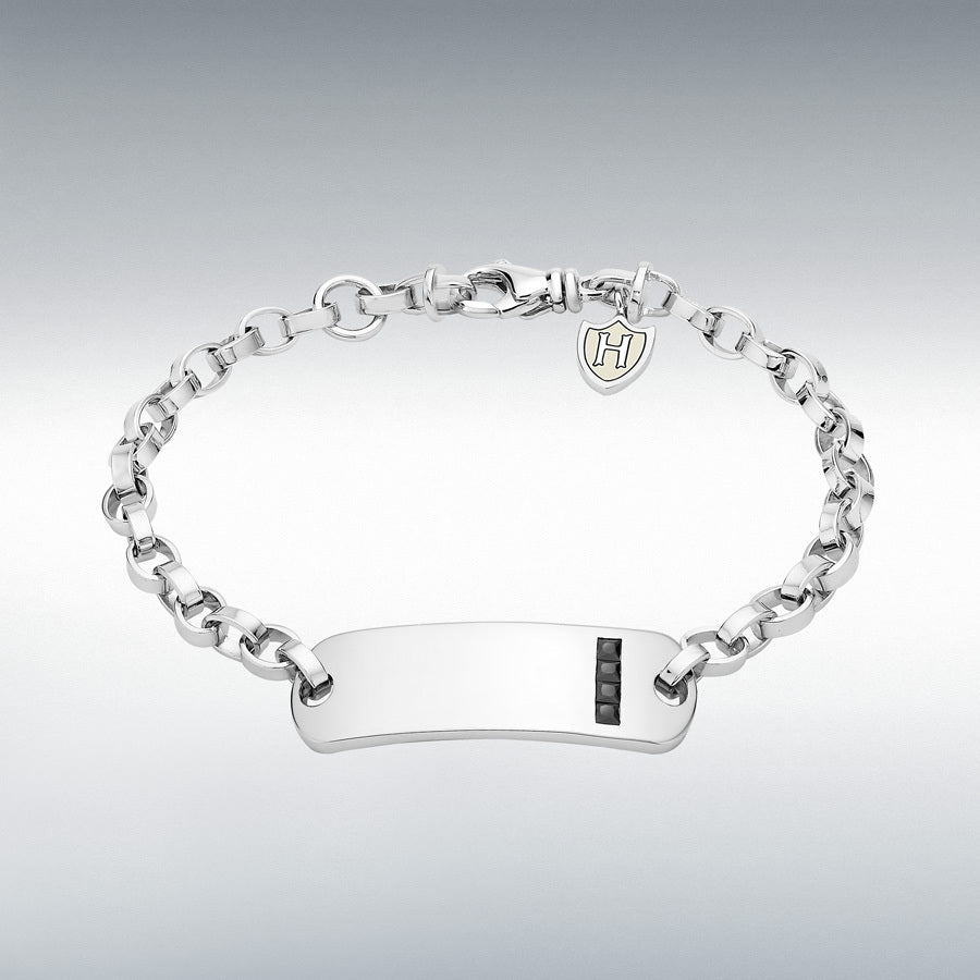 Sterling Silver Black Cubic Zirconia ID Adjustable Bracelet 8-8.25"