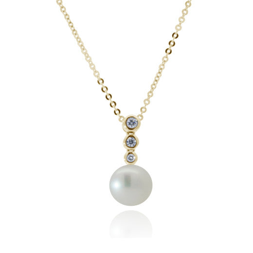 9ct Yellow Gold Diamond And White Cultured Pearl Necklace